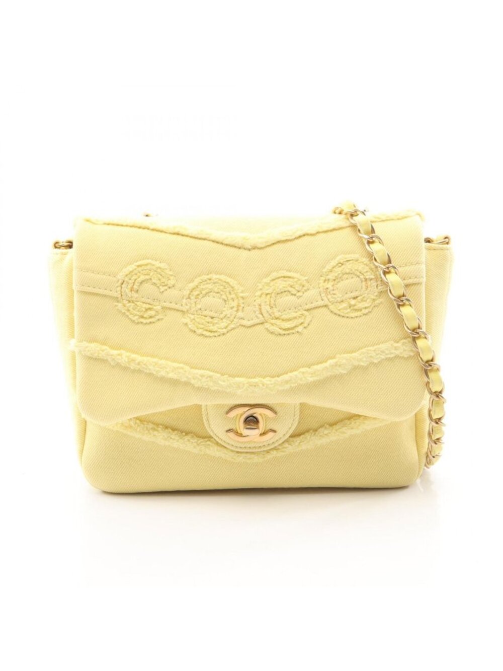 Chanel Shoulder Bag Lemon Yellow Denim Coco Flap Chain